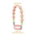Pink floral woven handle strap for water bottles with a matching pink silicone ring - K68779 Green Daisy