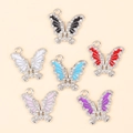 Colorful rhinestone butterfly alloy charms for DIY necklaces and earrings in six vivid colors - White K - Mixed Colors