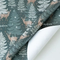 White kraft Christmas wrapping paper featuring a dark green reindeer and pine tree pattern - Evergreen Tree / 50*70CM