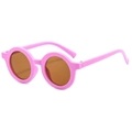Retro round matte pink baby sunglasses with dark brown UV400 protection lenses - Light Purple Frame