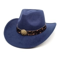 Chapeau de cowboy bleu foncé en feutre de laine avec motif étoile et boucle métallique - M(56-58cm) / Bleu marine