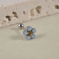 Blumenstecker in Blau und Bernstein aus Edelstahl mit Schraubverschluss-Kugel - Hellblaue Opal Gelbe Zirkonia Blume