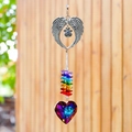 Rainbow crystal suncatcher with silver angel wings and iridescent heart pendant - Angel Wings + Multicolor Blue Heart 30mm