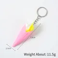 Pink ice cream cone keychain with white yellow cream swirl and silver ring - Pink Cone-Pink & Yellow Double Scoop (Keychain)
