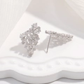 Macro shot of silver S925 cluster earrings with geometric cubic zirconia crystals - Irregular Cluster Geometric Studs / Type C: White Gold (1 Pair)