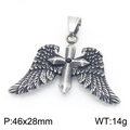 Pendaglio croce con ali argentate stile punk con zircone nero e trama vintage - Ciondolo Croce ad Ala (KP116184-MZOZ) / Solo Ciondolo