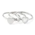 Set di tre anelli in acciaio argento con pendente a cuore e cristalli di zircone - US 7 / Argento