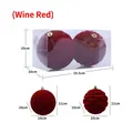 Set of 2 burgundy flocked Christmas balls with stripe patterns in 10cm diameter - 10cm (Pack of 2) / Burgundy