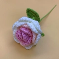 Handmade crochet rose flower in pink and white yarn for romantic home decoration - Round Leaf Gradient Pink