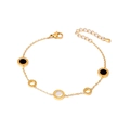 Gold titanium steel bracelet with Roman numeral rings and black white heart pendants - Roman Round