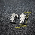 Minimalist wheat leaf stainless steel stud earrings with size and weight dimensions - 028 Leaf / Steel