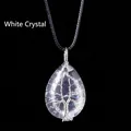 Handmade Tree of Life wrap pendant featuring a clear quartz teardrop on a black cord - Silver Wire Wrapped Clear Quartz Pendant