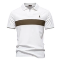 Polo da uomo bianca con striscia marrone e logo a giraffa ricamato sul petto, estiva - S / Bianco