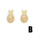 Elegant gold pineapple stud earrings with white pearl fruit inlay and zircon details - Pineapple Shape Pearl Style (B)