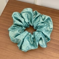 French vintage metallic cyan large scrunchie with pleated texture for buns and ponytails - Large / Tiffany Green