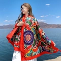 Ethnic bohemian red oversized shawl with mandala pattern and tassel fringe for beach - Heart Totem