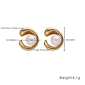 Detailed specs of high polished gold C-shape stainless steel earrings with white pearl - C-Shape Streamline Pearl Earrings