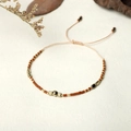Bohemian handmade beaded bracelet with red-brown seed beads and golden accents - Beige Rope/Red Brown Seed Bead/Gold Bead(BR0406)