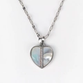 Macro view of heart pendant featuring white mother of pearl and zircon pavé inlay - Heart Spliced Zircon Row Style (Style 8 White Gold) / Silver