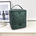 Dark green nail polish storage bag with black geometric crackle pattern and top handle - Grey Stripe