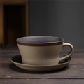 Japanese retro ceramic coffee cup and saucer set with beige speckled texture - 244-a Short Breakfast Cup + Saucer (dark Brown) 400ml / Universal