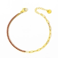 Adjustable gold stainless steel paperclip bracelet with pink zircon tennis chain detailing - Gold/Pink