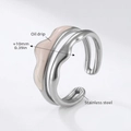 Irregular silver stainless steel wave ring with beige oil drip finish size 7 - A636-White Enamel Steel Ring