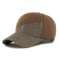 Winter fleece baseball cap in dark brown patchwork wool with side flap for men - Adjustable / Coffee