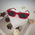 Classic thick frame square sunglasses with red finish and dark lenses for a retro style - Red Frame / Black Lens