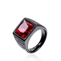 Vintage men's black stainless steel ring featuring a large rectangular red gemstone - Black/Red Zirconia
