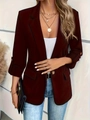 Close-up of slim fit red blazer with single button closure and notch lapel details - S / Burgundy
