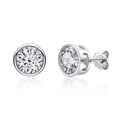 Classic silver 925 sterling silver stud earrings with round brilliant cut moissanite stones - Bezel Set / 0.5 Carat * 2 / White Gold