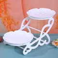 White 2-tier plastic dessert stand with petal-shaped trays for fruit and cupcakes - E-Type