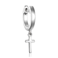 Elegant 925 sterling silver cross charm hoop earrings with zircon stones and high polish finish - 10mm Inner Diameter - Single / Platinum