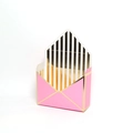 Pink envelope flower gift box with gold trim and striped interior for floral packing - Pink with Gold Stripes / 20x7x29.5CM