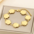 Detail of gold seashell link bracelet featuring adjustable lobster clasp and extender chain - Scallop Shape Style (KB187932-NT)