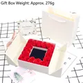 White heart projection necklace gift box with red soap roses and a pink bow detail - Rose Jewelry Gift Box Set / White