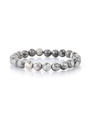 Detailed view of map stone beads bracelet with natural grey marble patterns on white background - 2194 Map Stone