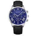 Orologio al quarzo da uomo con quadrante blu scuro, cassa argento e cinturino in pelle nera - Quadrante Blu Lancette Argento Cassa Argento