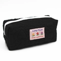 Black heart-quilted makeup bag with white zipper and Lucky Flower pink label - Heart Quilted (Lucky Flower) / Black
