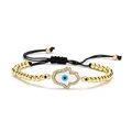 Adjustable Hamsa Hand and Evil Eye gold beaded bracelet with black woven cord - Gold Shell Eye Black Rope (CB0065)