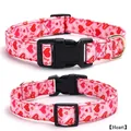 Adjustable pink pet collar featuring love heart prints and a gold D-ring for small dogs - Valentine's Heart (Single) / S: 1.5*40CM