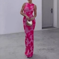Ärmelloses abendkleid in rosarot mit spitze, blumenstickerei und eleganter passform - S / Rosarot