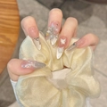 Handcrafted pearl cat eye press-on nails with 3D butterfly design and crystal accents - Extra Small (XS) / Butterfly Cat Eye Style (2222)