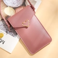Crossbody phone wallet in dusty pink faux leather with golden heart buckle detail - Deep Pink