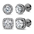Luxurious black brass stud earrings set with round and square zircon stones in gold plating - 14k / Gunmetal