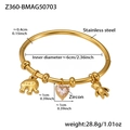 Dettaglio del bracciale in acciaio dorato con ciondoli elefante, zircone e orso - Stile Orso Elefante Dorato (Z360-B)