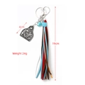 Western style tassel keychain with turquoise and silver bull tag, multi-color fringe - Totem Plaque