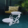 White 2-tier metal cupcake stand with hollow lace trays and S-shaped support frame - G-Type