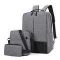 Three-piece grey Oxford cloth business backpack set with USB charging and laptop compartment - Backpack, Crossbody Bag and Pouch / Gray